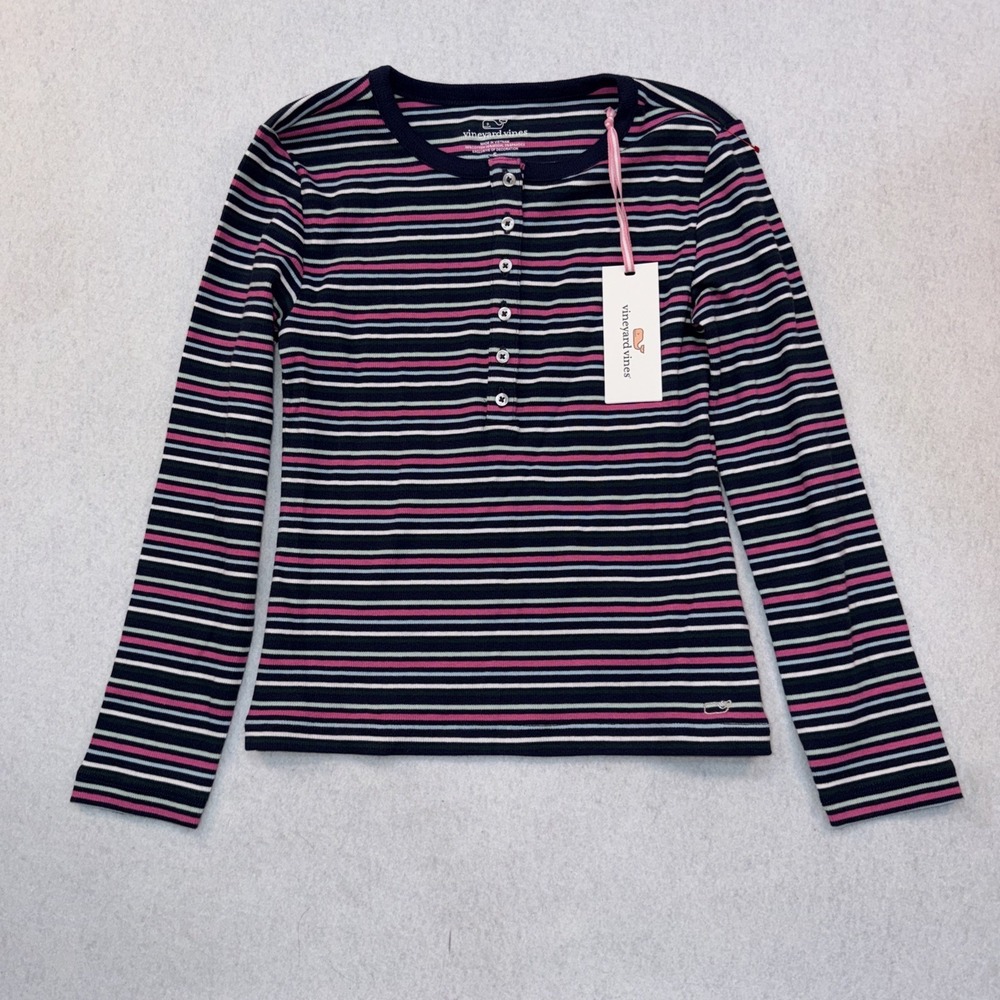 New With Tags‎ Vineyard Vines Girls Small (7-8) Long Sleeve Striped Henley Shirt